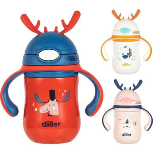 280ML water bottle antler design, animal print, comfortable holding antlers, childrens bounce cup with handle, straw cup