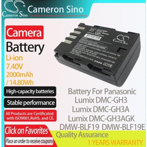 CameronSino Battery for Panasonic Lumix DMC-GH3 DMC-GH3A DMC-GH3AGK DMC-GH3GK fits Panasonic DMW-BLF19 Digital camera Batteries