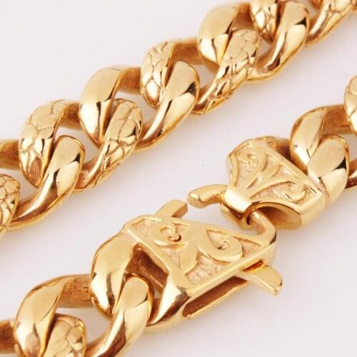 14MM Wide New Style Gold 316L Stainless Steel Curb Cuban Chain High Quality Men Necklace & Bracelet Jewelry Xmas Gift