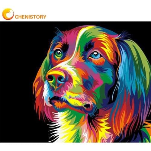 CHENISTORY Colorful Dog Animal Painting By Numbers Modern Home Wall Decoration 40x50cm Framed Artwork Handmade Diy Gifts