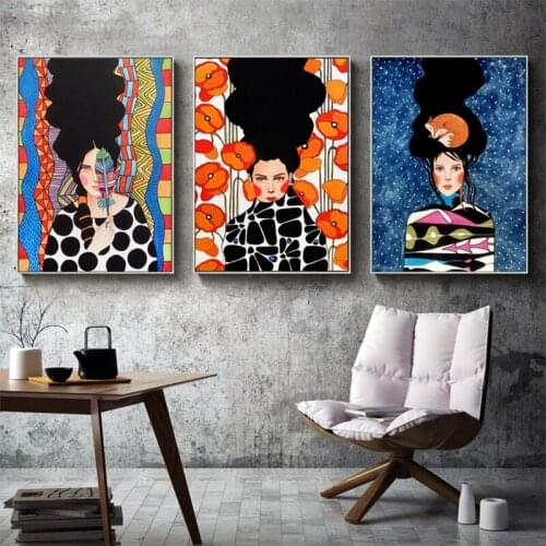 DDWW Wall Art Canvas Figure Painting Wall Picture Beauty Woman Flowers Print For Living Room Home Decor No Frame