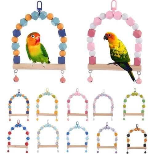 Wooden Bird Swing Toys Parrot Chewing Hanging Perch with Bells Pet Birds Cage Toy for Small Parakeet Lovebird Cockatiel