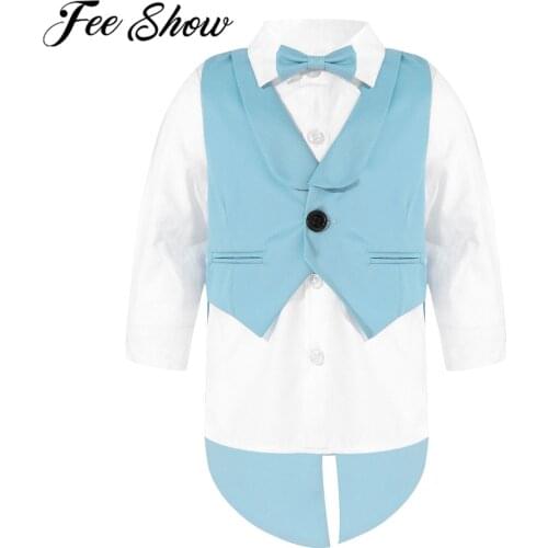Infant Wedding Suits Baby Boys Gentleman Tuxedo Outfit Long Sleeve Bowtie White Shirt Top Single Button Breasted Tuxedo Vests