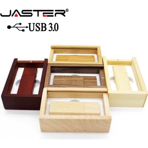 JASTER USB 3.0 Wooden usb+BOX usb flash drive Memory stick pendrive 4GB 8GB 16GB 32GB 64GB U disk wedding gift free custom logo