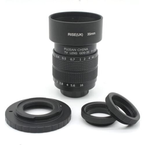 Fujian CCTV 35mm f1.7 Lens C Mount for Canon for EOS M / M2 / M3 etc.black + lens hood