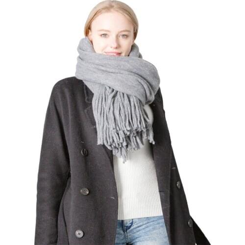 KENSHELLEY Hot Sale Thick fringed Winter Scarf Adults solid color Cashmere Scarf ladies Windproof Stylish Tassel Shawls Scarf