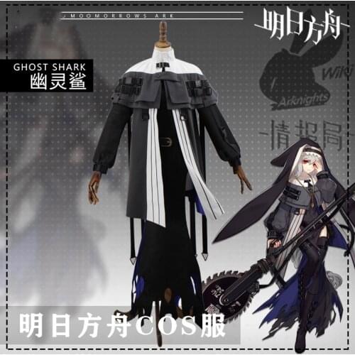 Anime Arknights Ghost Shark Battle Uniform Daily Dress+waist ACC+Hat S-XL Cosplay Costume Halloween Unisex Free Shipping 2020New