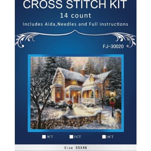 Snow House Scenery,DIY Handmade Counted Cross Stitch Needlework Set Embroidery Kit Home Decoration 14CT