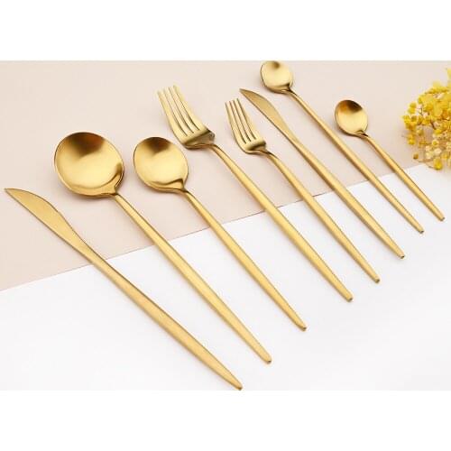 304 Stainless Steel Dinnerware Set Gold Matte Polishing Cutlery Set Cake Fork Spoon Butter Knife Teaspoon Dessert Fork Tableware