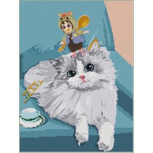 Cross Stitch Stamped Kits Printed Embroidery Cloth Needlepoint Kits Easy Patterns for Kitten 11CT