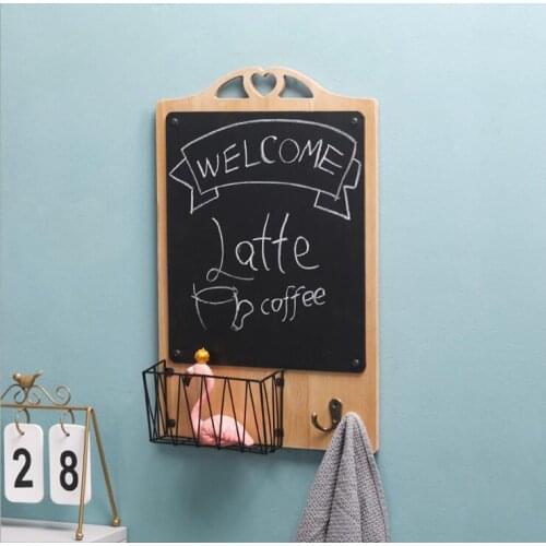 Wall Hanger Wooden Blackboard with Storage Baske Message Board with Hook House Key Storage Basket Garden Wooden Decor
