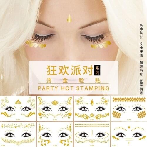 New Gold Face Temporary Tattoo Waterproof Blocked Freckles Makeup Stickers Eye Decal Wholesale fake tattoo for woman Girl