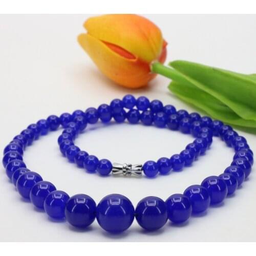 Blue chalcedony 6-14mm round bead stone tower chain necklace 18 " earrings DIY handmade jewelry sets wholesale and retail