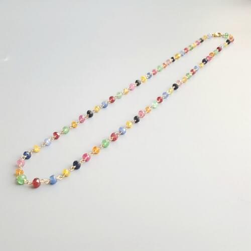 Lii Ji Natural Gemstone Necklace Multi Sapphire Ruby Emerald 925 Sterling Silver Gold Plated Handmade Delicate Neckalce For Gift