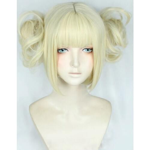 My Boku no Hero Academia Akademia Himiko Toga Wigs Short Light Blonde Clip Buns Heat Resistant Cosplay Costume Wig + Wig Cap