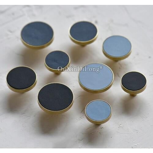 Luxury 10PCS Brass+Real Leather Cabinet Door Handles Cupboard Wardrobe Drawer Kitchen Wine Cabinet Pulls Handles & Knobs