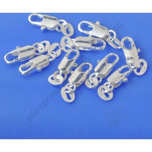 Retail Jewelry Findings 50PCS Genuine 925 Sterling Silver Lobster Clasps With Silver Tags For Necklace with Jump Rings