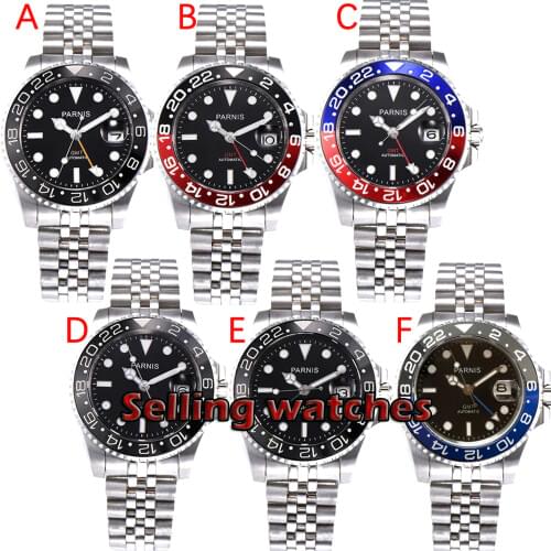 40mm PARNIS Sapphire Crystal GMT Automatic machinery movement luminous mens watches Blue & red bezel