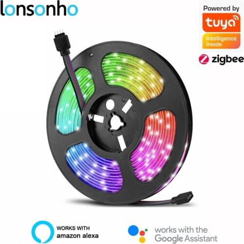 Lonsonho Tuya Zigbee Smart Led Strip RGB Strips Kit 5M 10M Wireless Remote Control Waterproof Compatible Alexa Google Home