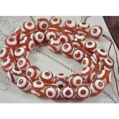 Unique Pearls jewellery Store Tibetan Dzi Faceted Football White Red Agate Gemstone 10mm 15'' Full One Strand LC3-237
