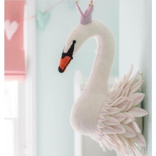 High Quality Plush Toys Animals Head Swan Wall Decor Nursery Baby Room Wall Hanging Artwork Handmade Swan Birthday Wedding Decor
