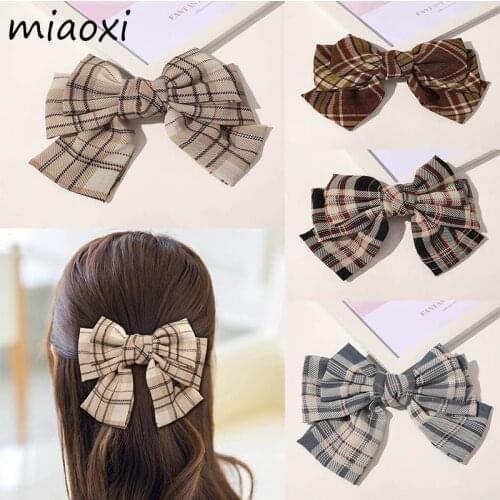 New Fabric large Bow Hairpin Fashion Women Elegant Barrettes For Girls Plaid Colorful Brand Headwear Three Layers Headband