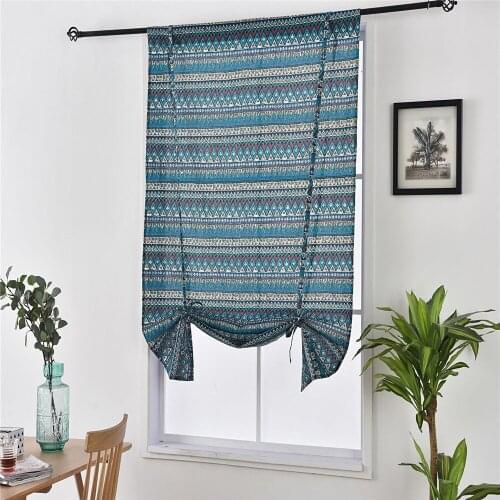 1.17M*1.6M (Wide*High) Mediterranean Style Geometric Printing Cotton Linen Curtain With Rope Roman Blind