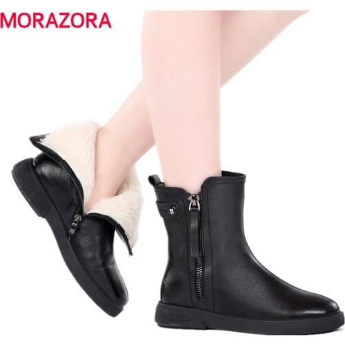 MORAZORA 2020 Big size 36-41New Genuine leather snow boots women zip platform ankle boots female black nature wool winter boots