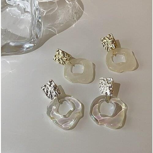 VSnow Statement Metallic Transparent Resin Dangle Earring for Women Hollow Out Irregular Geometrical Earring Jewelry Pendientes