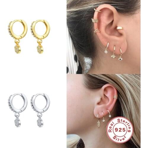 Aide Silver Hoop Earrings for Women Girls Small Cubic Zirconia Charm Pendant Dangler Eardrop 925 Sterling Silver Jewelry