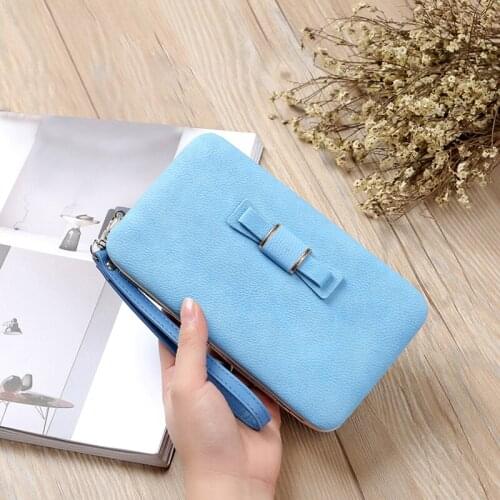 Womens Large Capacity Bowknot Wallet Long Purse Phone Card Mobile Phone Storage Wallet