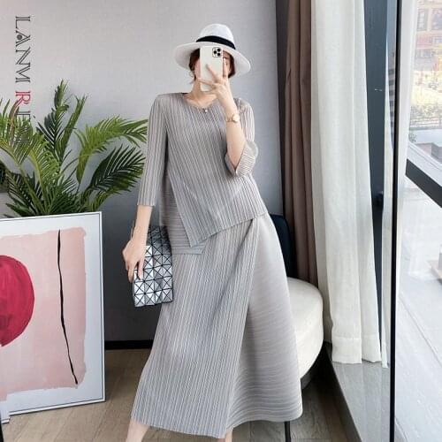 LANMREM Three-quarter Sleeve Top Half-length Skirt Suit Two-piece Suit Women Spring Summer 2021 New Blouse Skirt Suits 2D1235