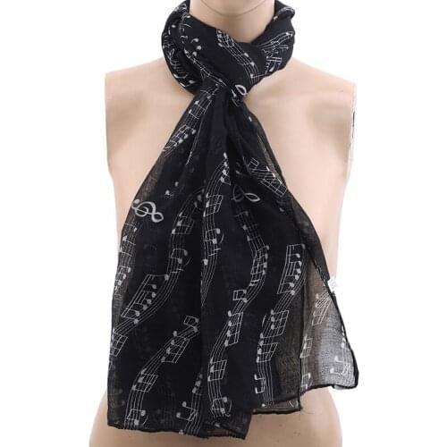 Special Price Women Fashion Musical Note Chiffon Neck Scarf Shawl Scarves Long Beauty Womens Scarf Black/White/Khaki