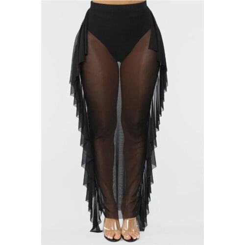 Women Mesh Ruffles Covers Up Swimwear Beach Sarong Dress Beachwear Sexy Appeal See-through Skirts