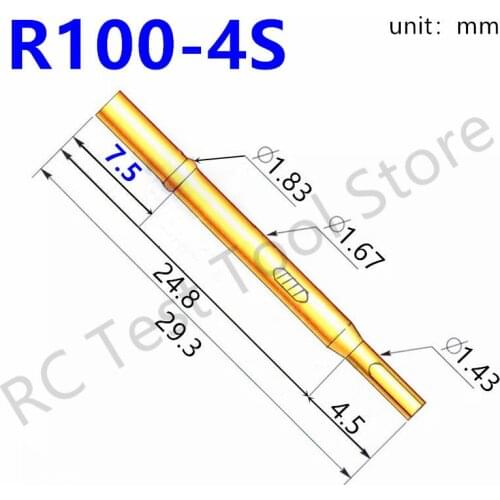 100 PCS/Pack Test Probe Tapered Brass Tube R100-4S Gold Spring Test Probe Test Glod Tool