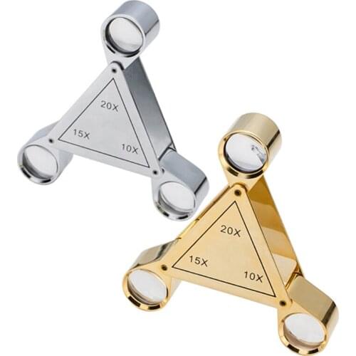 10X 15X 20X Triangle Foldable Magnifier jewelry Optics Loupes Magnifying Glass 3 Lens Gem Magnifying Lens