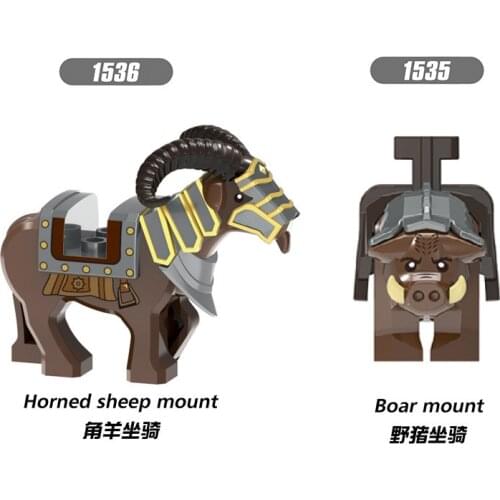 2021 New Medieval Knight Dwarf Horned Sheep Boar Mount Animal Armor Accessories Weapons Figures Building Blocks Kids Toys 1535