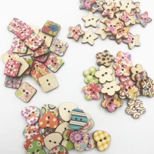 50Pcs Mixed Wood Sewing Buttons For Kids Clothes Scrapbooking Decorative Botones Handicraft DIY Accessories WB720