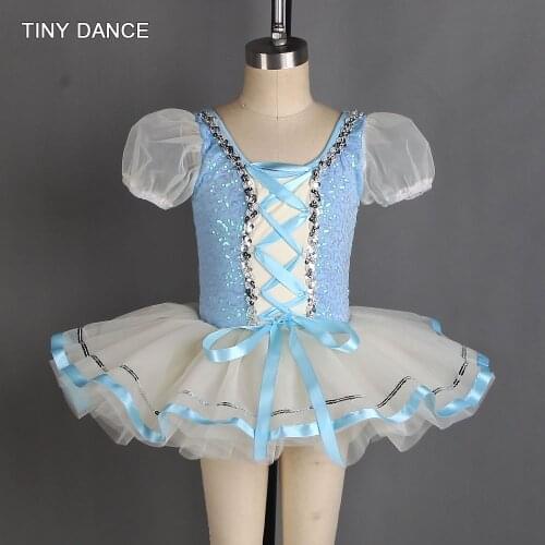 Short Puff Sleeve Ballet Dance Tutu for Girls Ballerina Costume Sequin Bodice with Ivory Tulle Tutu Dress Kids Tutus 20114