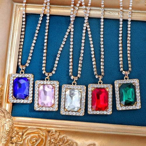 Caraquet Luxury Rhinestone Tennis Chain Choker Necklaces Female Adjustable Colorful Square Crystal Pendant Necklace Jewelry Gift