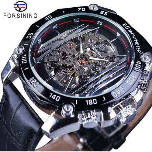 Forsining Mechanical Steampunk Series Men Military Sport Watch Transparent Skeleton Dial Automatic Watch Top Brand Luxury Clock