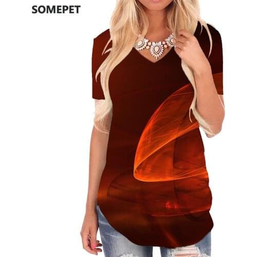 SOMEPET Psychedelic T Shirt Women Abstract Funny T shirts Pattern Tshirts Printed Red V-neck Tshirt Womens Clothing Summer Cool