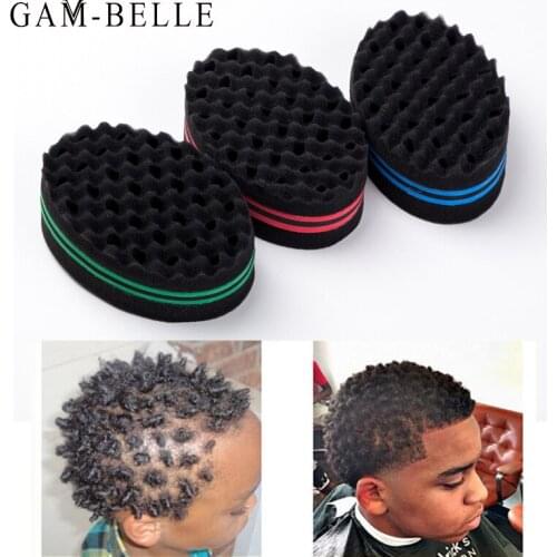 GAM-BELLE Oval Double Sides Magic Twist Hair Brush Sponge Brushes for Natural Afro Coil Wave Dread Sponge Brushes Curling Tools