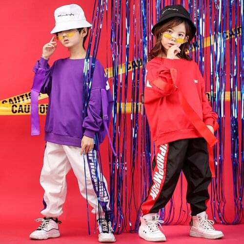 Hip Hop Jazz Dance Costumes for Girls Boys Ballroom Dancing Clothes Wear Kids Clothing Casual Shirt Sweatshirt Tops Jogger Pant
