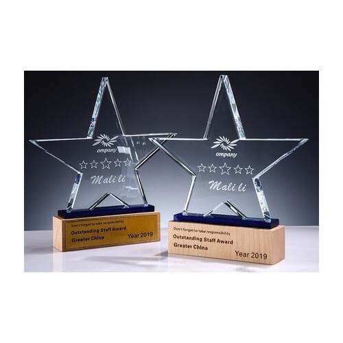 Crystal trophy medals custom made creative five-pointed star company annual meeting excellent staff honor award medal