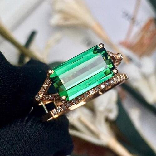 Tourmaline Ring 3.1ct Pure 18 K Gold Jewelry Natural Green Blue Tourmaline Gemstones Diamonds Female Rings for Women Fine Ring
