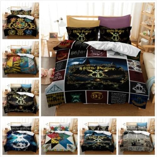 Magic Movie Hogwartes House Wizard 3D Printed Bedding Set Duvet Cover Full Twin Size for Kids Adults Bedroom Decor