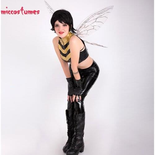 The Wasp Cosplay Costume with Wings Jumpsuit Woman Halloween Outfit