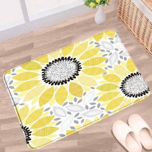 Floral Bath Mats Yellow Sunflower Colored Flower Pattern Non-slip Rugs Flannel Home Decor Bathroom Kitchen Entrance Aisle Carpet
