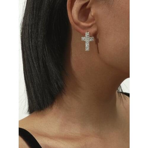 MANGOSKY CZ Crystal Cross Earrings Stud For Women 1Pair